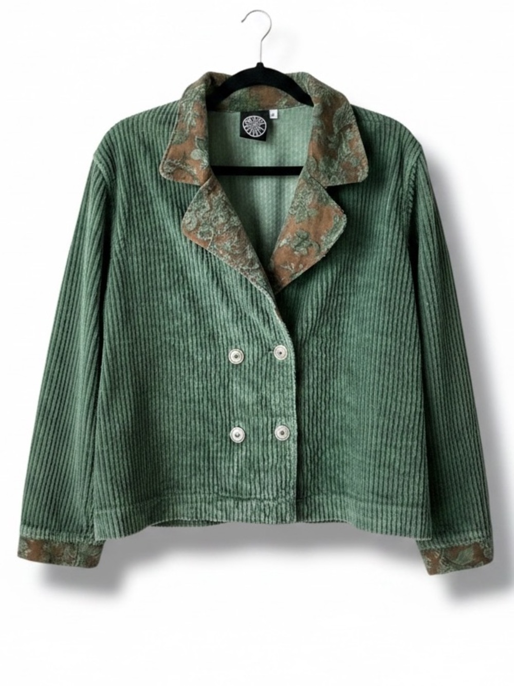 Vintage FRESH PRODUCE Green Corduroy Double-Breasted Jacket Floral Trim